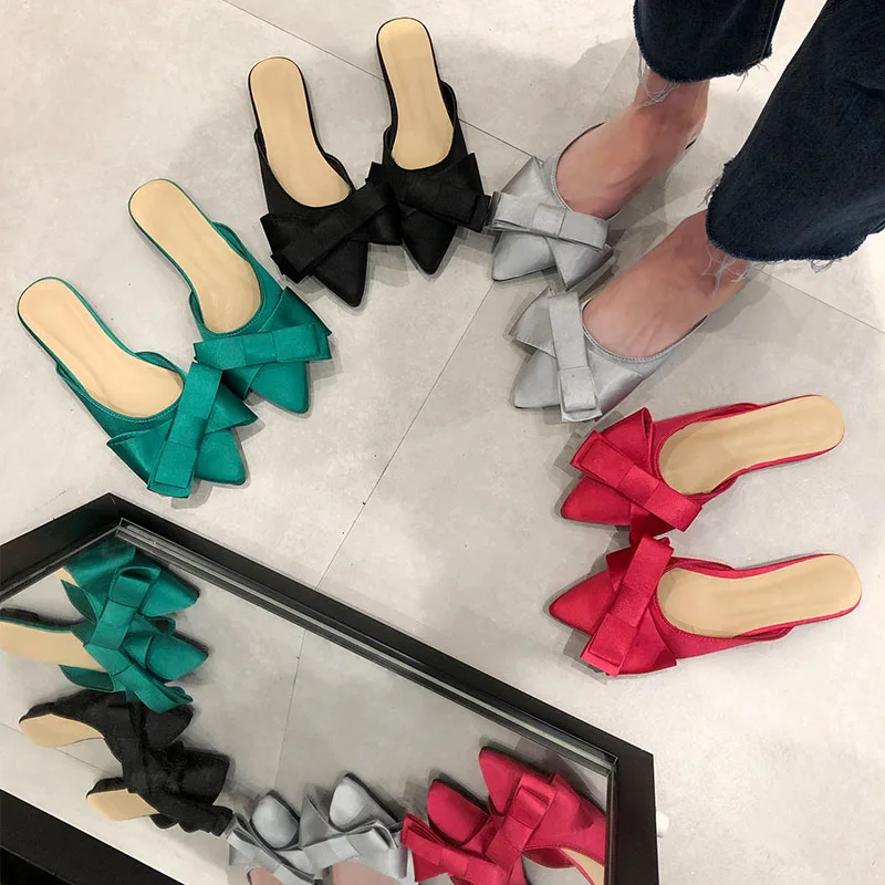 

2019 Women Mules Shoes Slippers Woman Ladies Female Slides Fashion Outside Butterfly-knot Lady Woman Flats Shoes Women Slippers