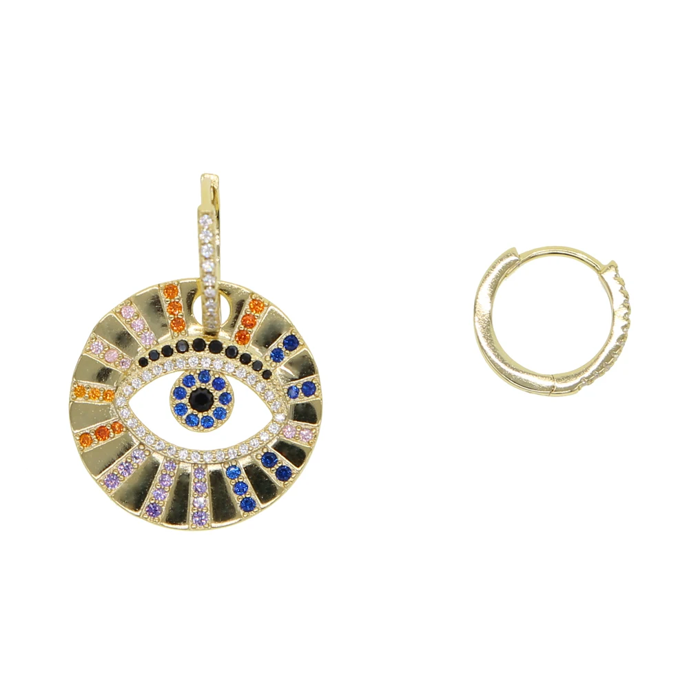 

2019 New Design Exaggerated 25mm Evil Eyes Lips Charm Gold Loop Dangle Earrings For Women Bohemian Gold Statement Earring
