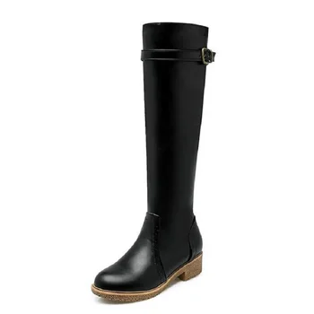 

Nice Autumn And Winter Boots Women Fashion Side Zipper Shoes Thick Heel Plus Size 62 Knee High Motorcycle Boots For Women