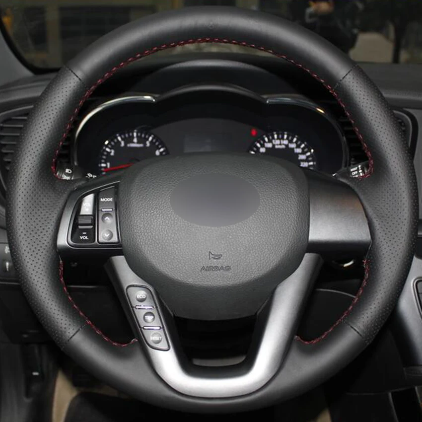 Черный чехол рулевого колеса автомобиля из натуральной кожи для Kia K5 Optima 2011 2012