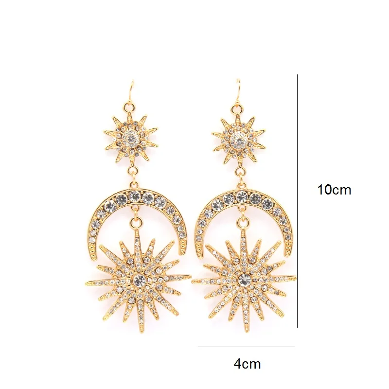 Coco&Willow Moon and star sun Drop Earrings crescent sun statement earrings for party women fashion jewelry, Christmas Earrings
