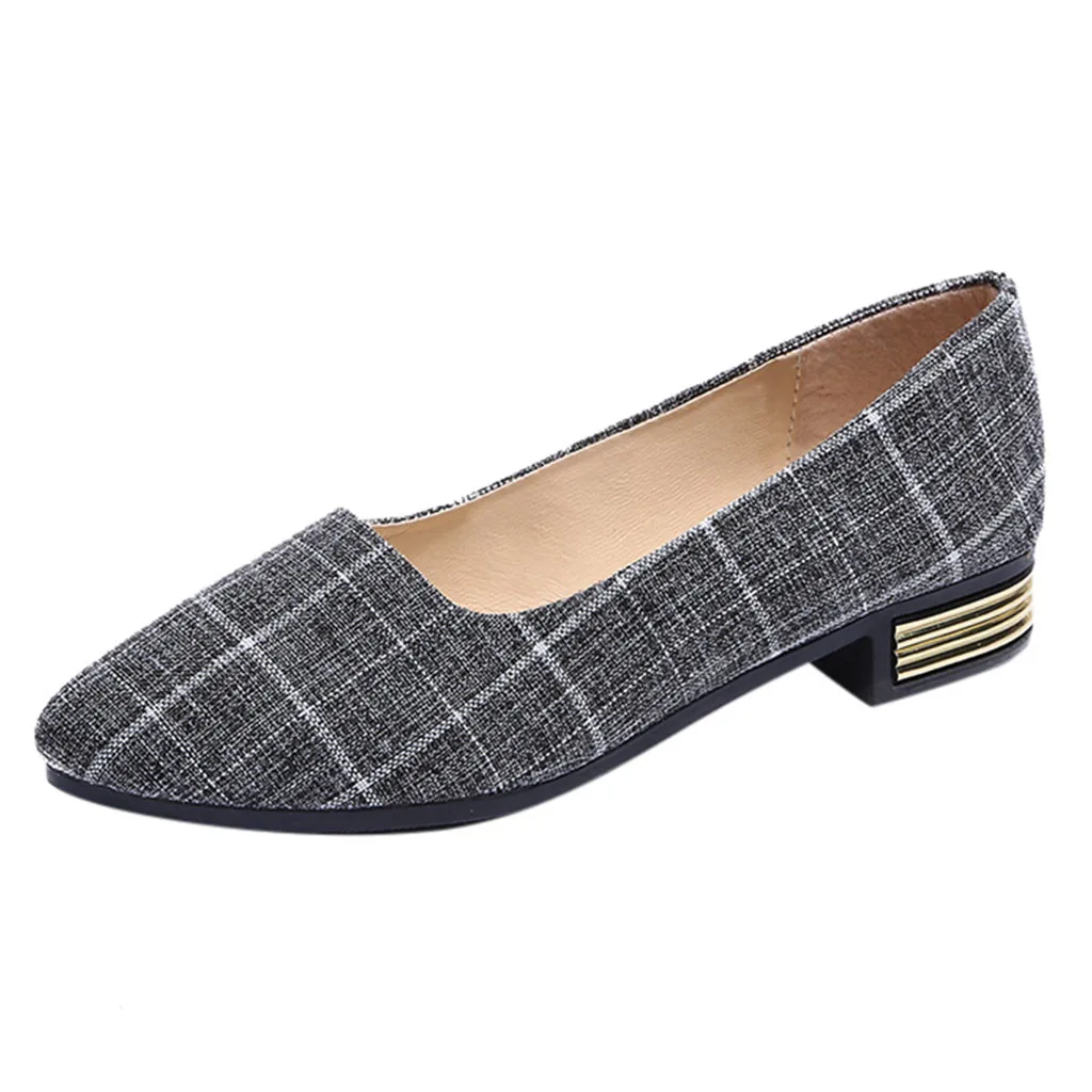 

SAGACE Summer Shoes Woman Ladies Fashion Gingham Pointed Toe Loafers Casual Singles Canvas Shoes