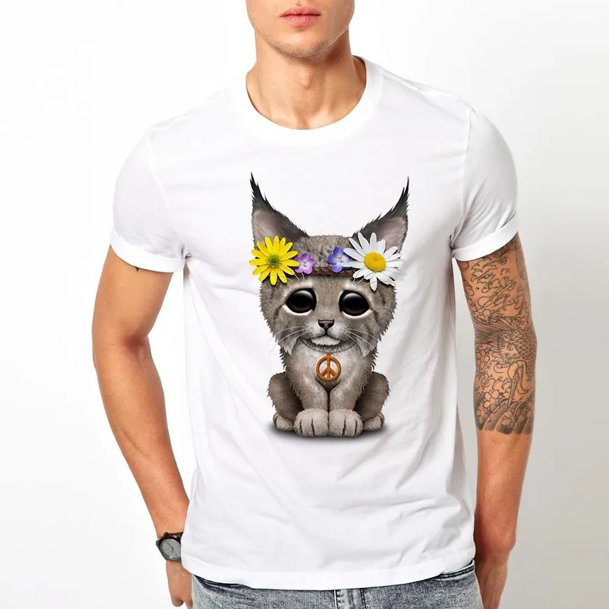 TEEHEART милый хиппи Рысь Cub Cat Up and Beyond животный дизайн Мужская новинка футболка