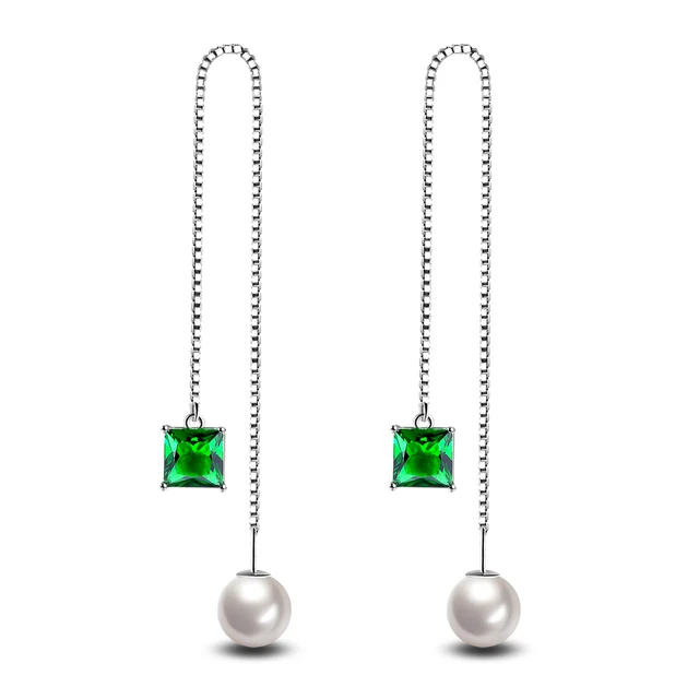 New Trendy Long Earrings Green White Zircon For Women New Trendy Long Earrings Green White Zircon For Women Pearl Earring Jewelry