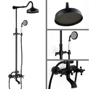 

Black Oil Rubbed Brass Dual Cross Handles Bathroom Rainfall Rain Shower Head Faucet Set Bath tub Mixer Tap Wall Mounted mrs666