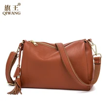 Qiwang Soft COW Leather Bag Luxury 2017 Hot Fashion Women Brown Handbags 3 layers Genuine Leather Female Bag Made in China