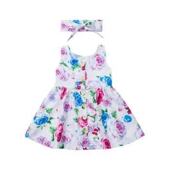 

Brand New Cute Newborn Baby Girls Floral Dress Sleeveless Tutu Dress Clothes Summer Sundress+Headband