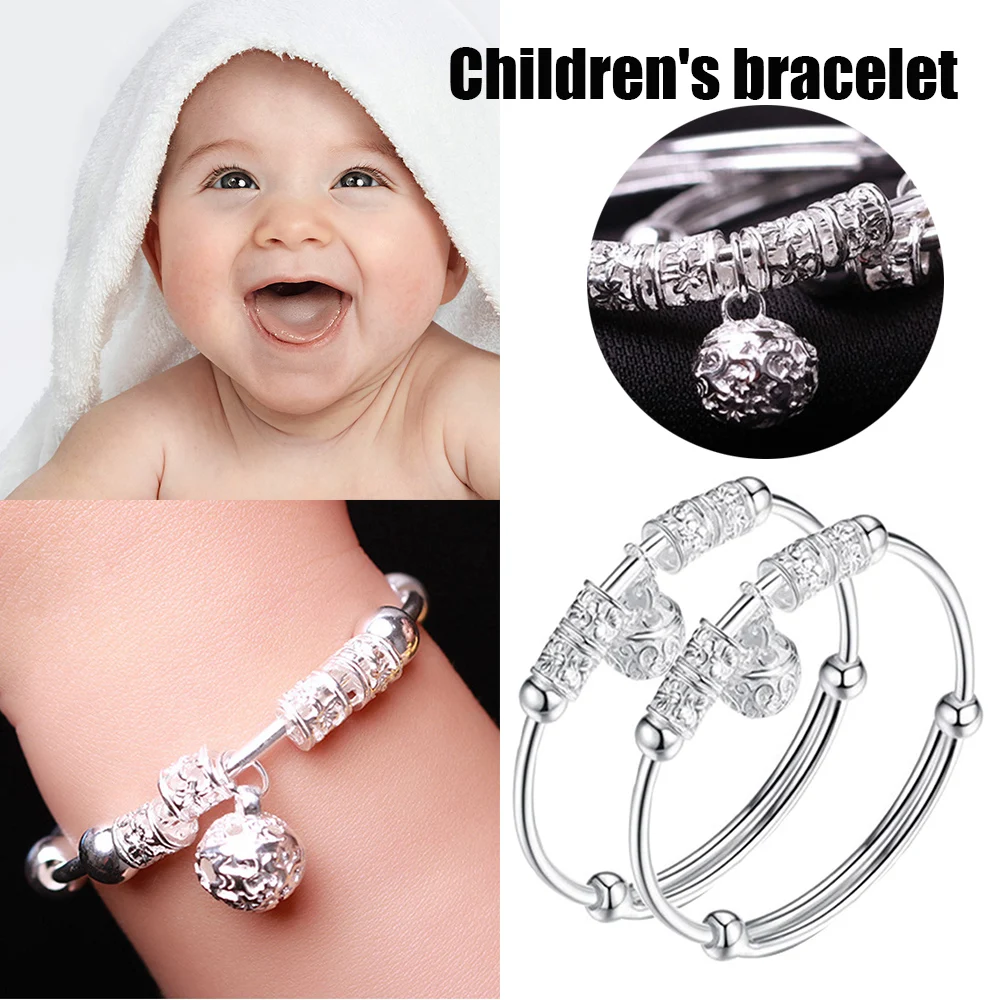 

Adjustable Baby Children 925 Sliver Bell Bracelet Gift 52-54MM For Kids Birthday Gifts D30