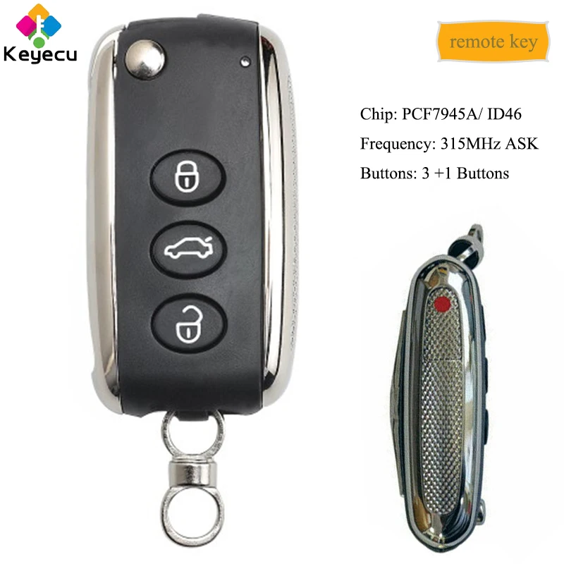 Дистанционный ключ KEYECU Smart Flip с 3 + 1/ 4 кнопками 315 мгц брелок для Bentley C * ontinental GT GTC