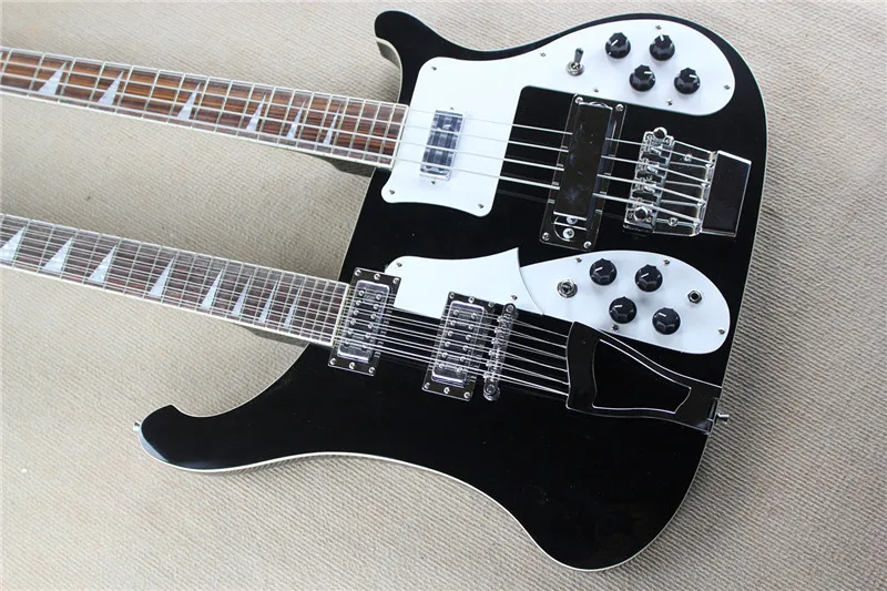

Factory Classical Black Ricken Style Double Neck Electric Bass and Guitar,4+12 Strings,White Pickups,can be csutomized.