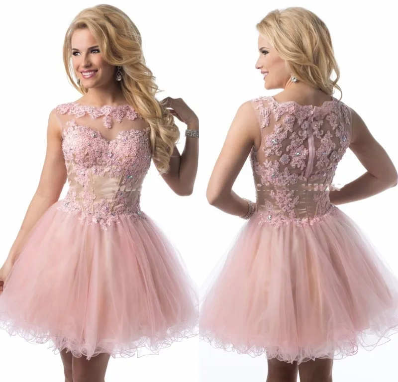 2015 Cute Junior High Graduation Dresses Light Pink Lace