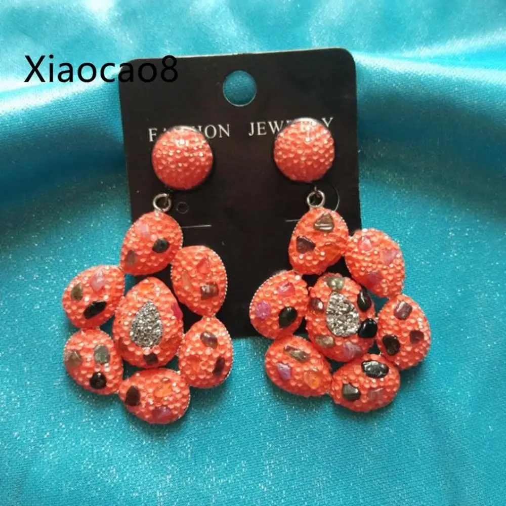

Orange Green Bare Rhinestone Big Drop Earrings Korean Luxury Dangle Earings Statement Fashion Jewelry Oorbellen 2019 Earring