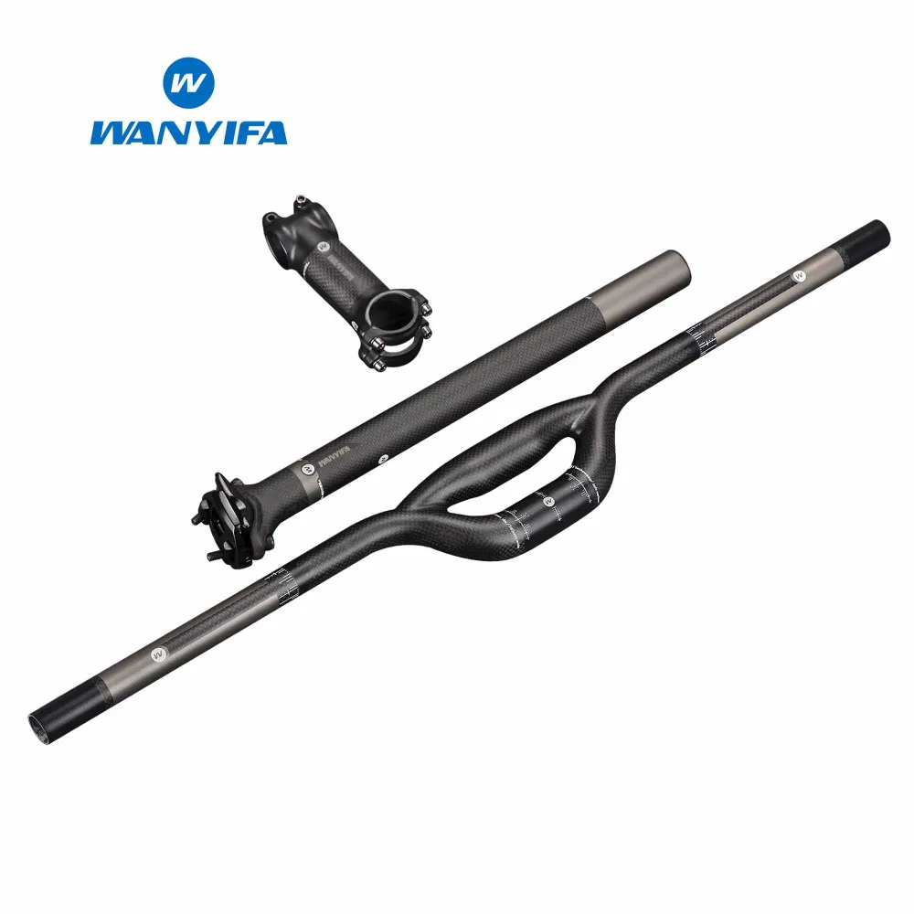 Wanyifa- Gray Bicycle MTB Handlebar Set Carbon Handlebar + Carbon Seatpost + Carbon Stem MTB Bicycle Parts