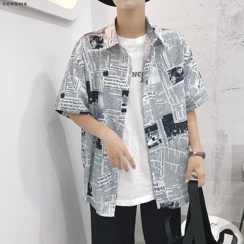 

VERSMA 2018 Korean Ulzzang Harajuku BF Hawaiian Printed Shirt Men Women Summer HIp Hop Streetwear Vintage Oversized Shirts Male