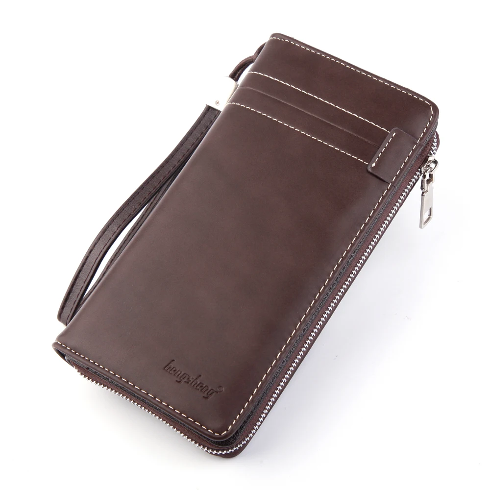 B Мужской длинный кожаный двухслойный кошелек ID Card Holder клатч-бумажник Сумка Кошелек Умный кошелек Мини тонкая визитница мужские кошельки - Цвет: B