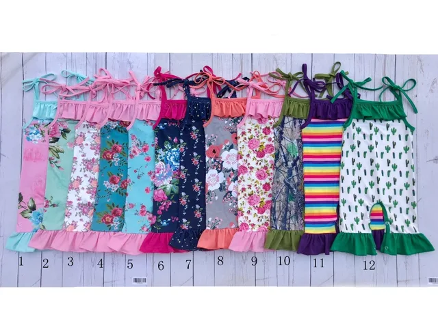 US $7.99 bulk wholesale new style spring floral summer watermelon tie strap capris baby girls ruffle romper 