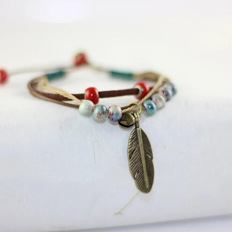 

1PCS New Fashion Ethnic Style High Quality Original Ceramic Bronze Adjustable Handmade Porcelain Beads Rope Bracelets For Women