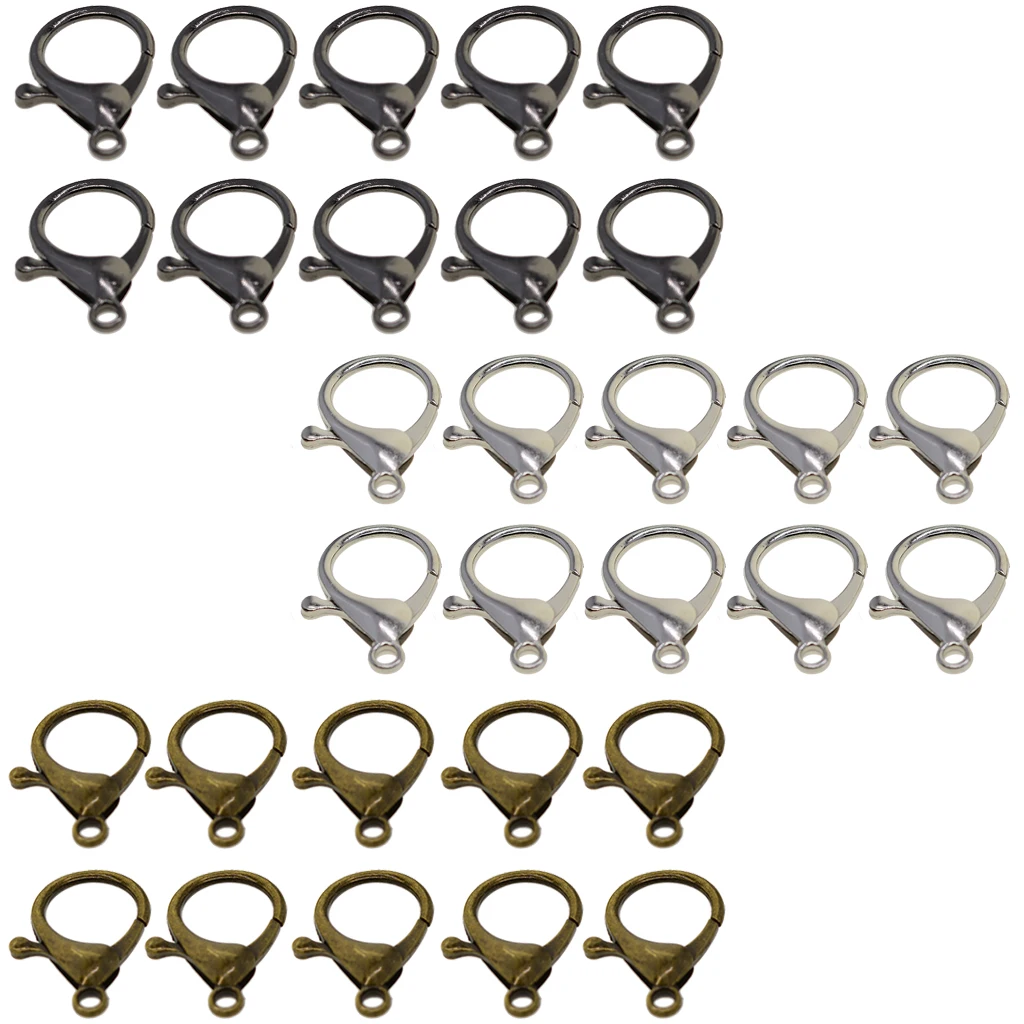 30 Sets Large Antique Metal Bag Lobster Clasp Clips Snap Hooks For King Ring Necklace Bracelet Chain DIY Jewelry Findings