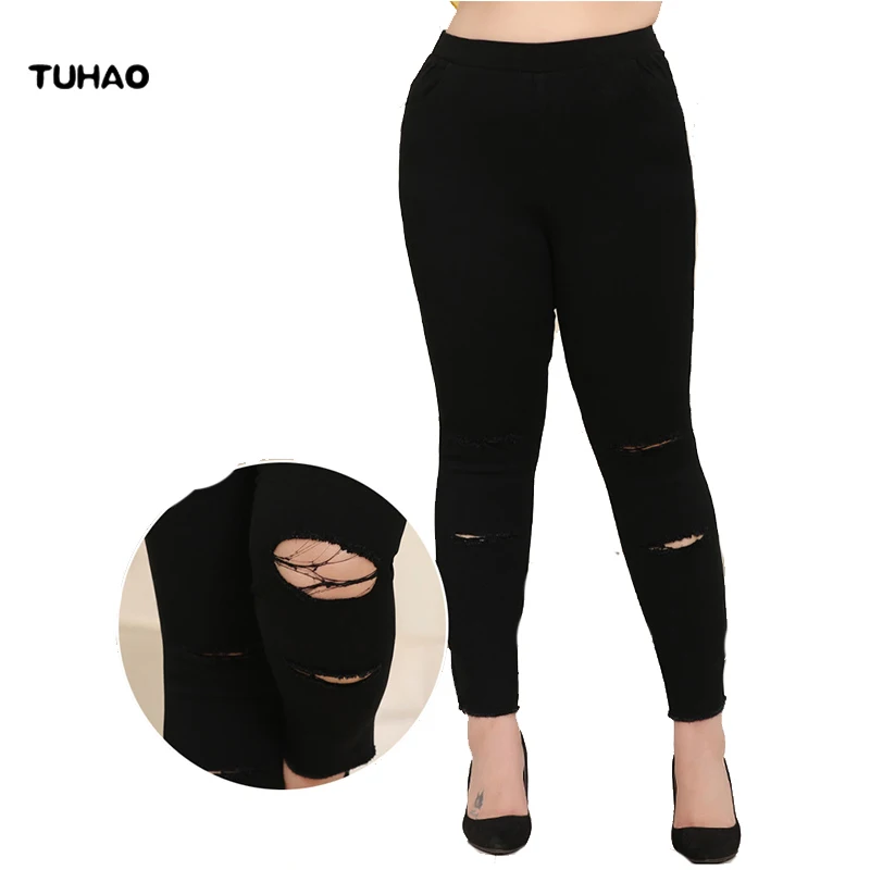 

TUHAO black Hole Pencil Pants Large Sizes 6xl 8xl 10xl Spring Summer Korean Elastic Waist High casual skinny Trousers MS49