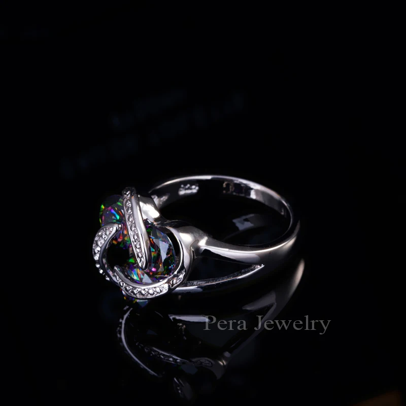 Модные женские ювелирные изделия из стерлингового серебра Классические 3 Крошечные Круглые вращающиеся радужные мистические кольца с кристаллами для женщин R012