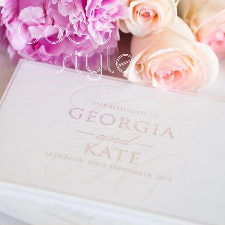  Cocostyles diy stunning white rectangle hard cover gold foiling wedding invitation card for talente - 32878456047