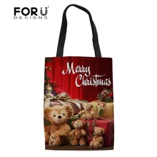 FORUDESIGNS/Рождественская Холщовая Сумка женская хозяйственная сумка для девочек лучший подарок многоразовая Повседневная Льняная сумка Женская Складная