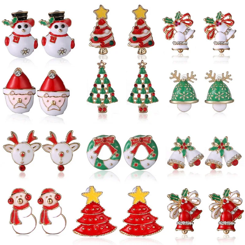 New Fashion Women Santa Claus Snowman lovely Tree Bell Christmas Jewelry Christmas Earring For Women Gifts EH043