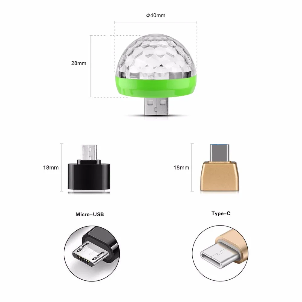 Тип c Micro USB 4 Вт RGB Светодиодная лампа DC 5 в музыкальное управление звуком LED