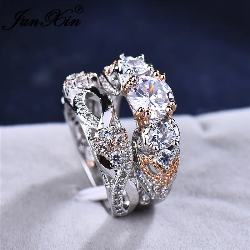 JUNXIN Vintage Butterfly Flower Double Ring Sets For Women