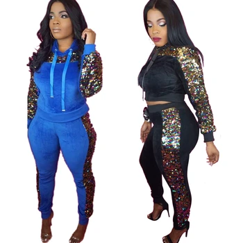 

Long Sleeve Sequined Women's Tracksuits Hoodies Sweatshirt + Long Pants 2 Pcs Women Set