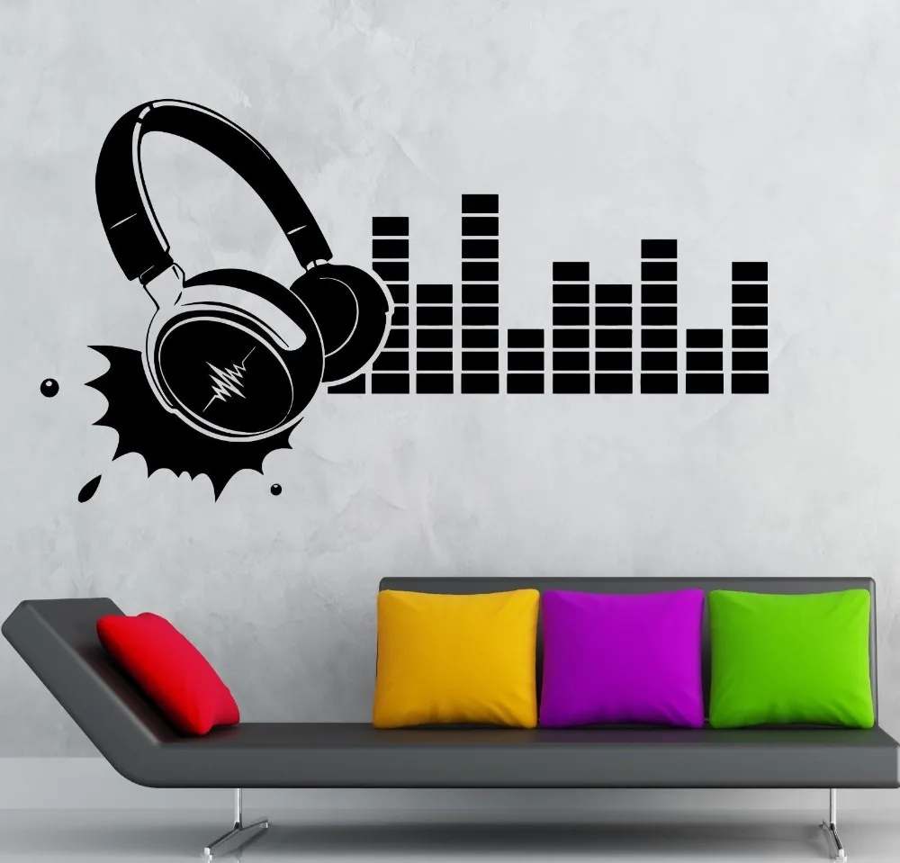 Headphones Sound Music Night Club Party Mural Music Vinyl Wall Decal