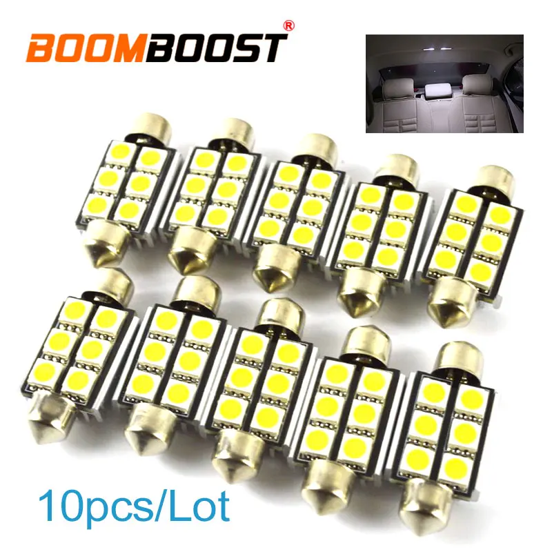 

10 pcs 6SMD 36mm 5050 Festoon COB led Car License Plate Light Auto housing Interior Dome lamps Reading Lights white