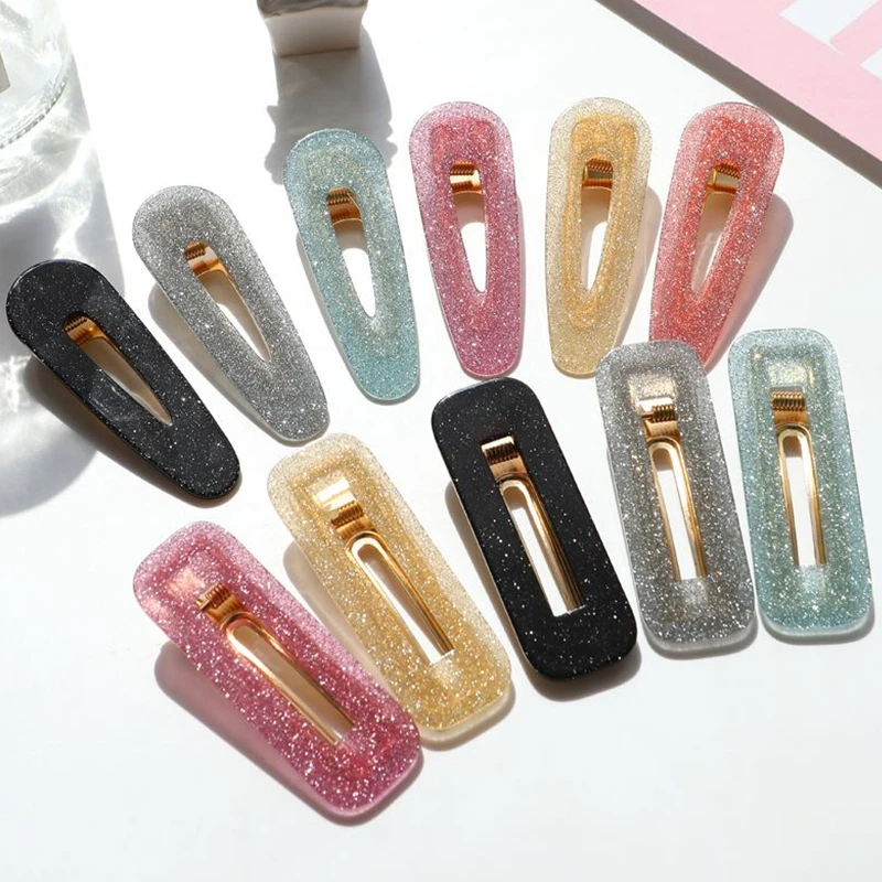 

HZ 2019 Glitter Acrylic Hollow Watedrop Rectangle Barrettes HairGrip Hair Clip Hairpin Headwear Hair Accessories For Women Girls