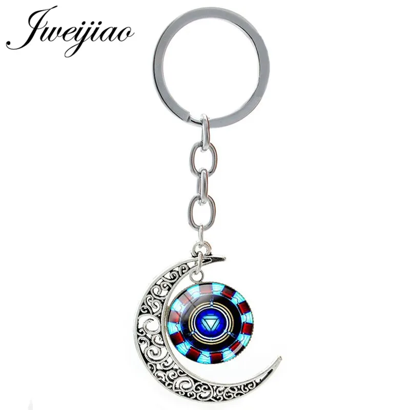 

JWEIJIAO Glass Dome Iron Man Symbol Charms Keychain Moon Pendant Key Rings DIY Customized Kids Bag accessories IM09