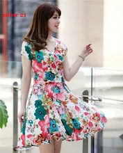 Women summer dress 2016 summer new Styles plus size women printed waist show thin Casual Beach Maxi Dresses