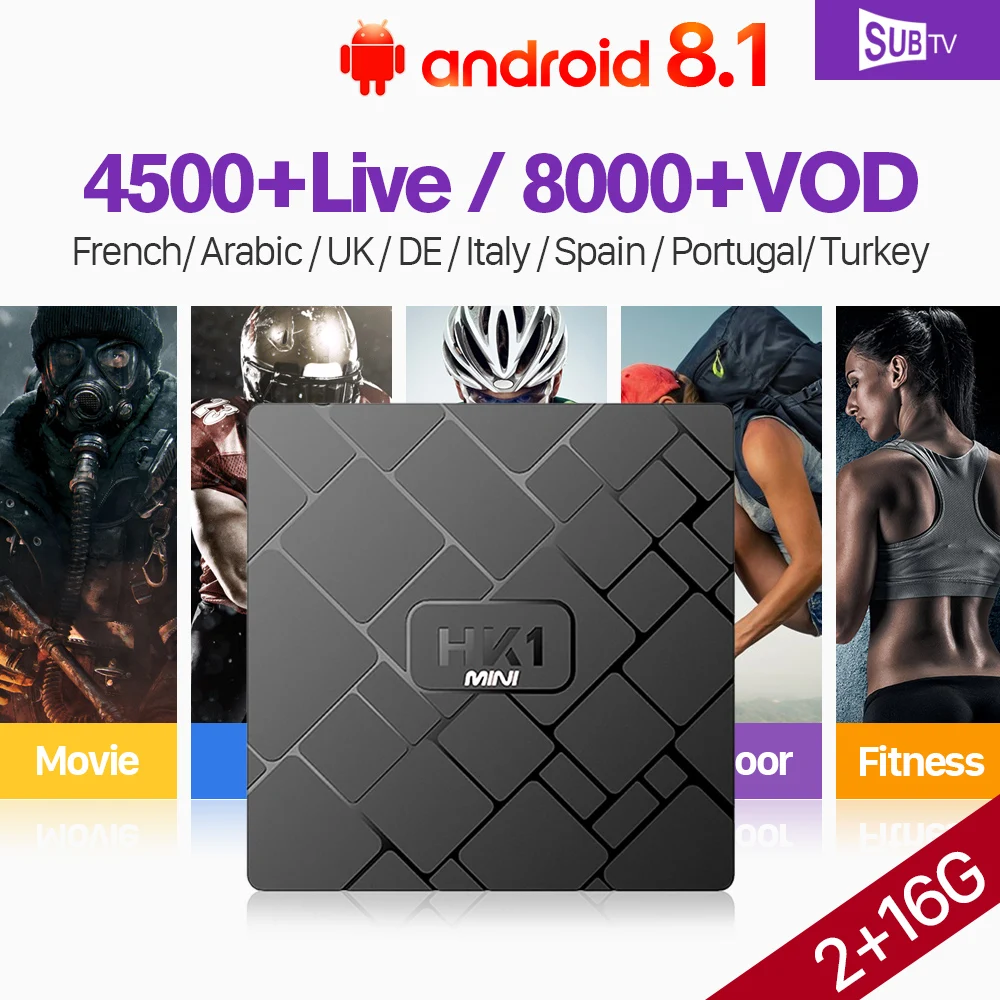 

HK1Mini Smart Tv Box With 1 Year SUBTV Iptv Subscription Android 8.1 RK3229 Box Europe French Arabic Italy UK Portugal 4k Iptv