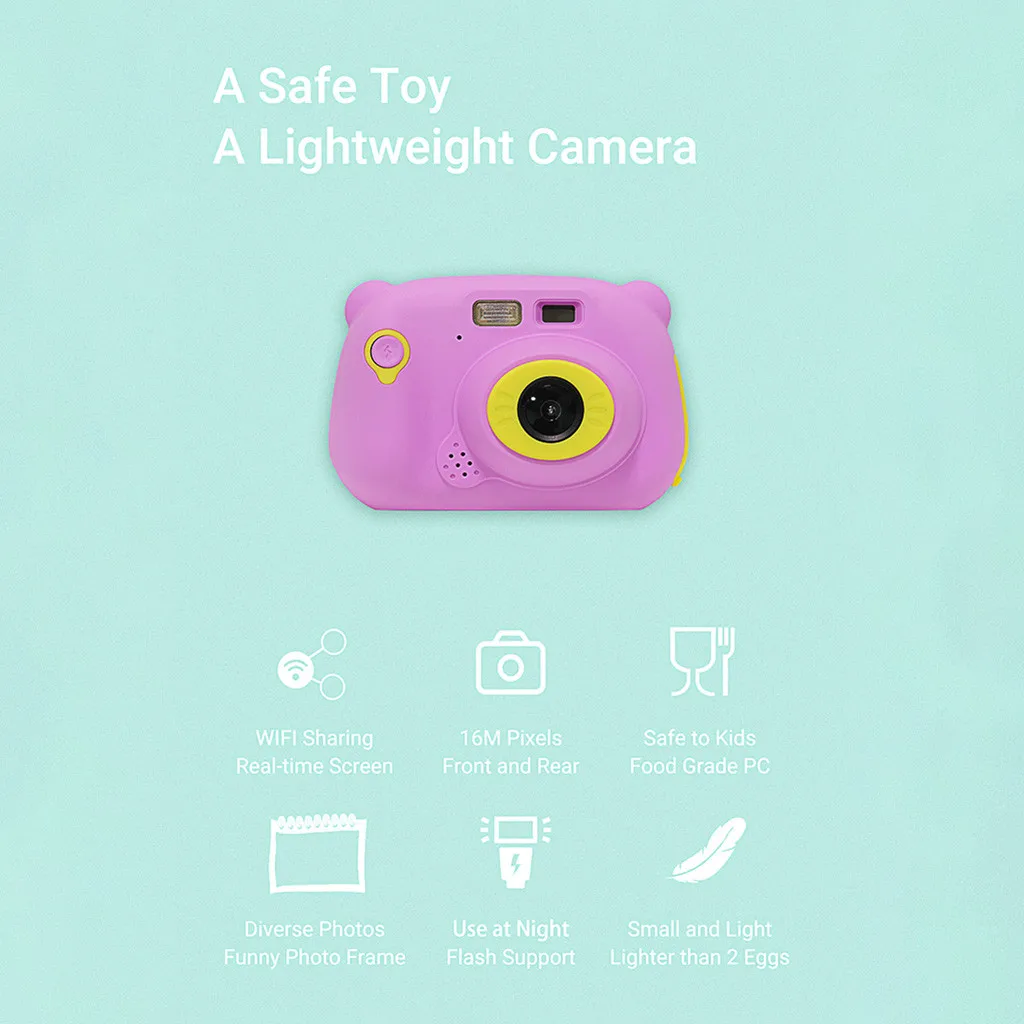WiFi Shares Mini Children's Camera Front Rear Lens 160,000P Kid Toy Camera