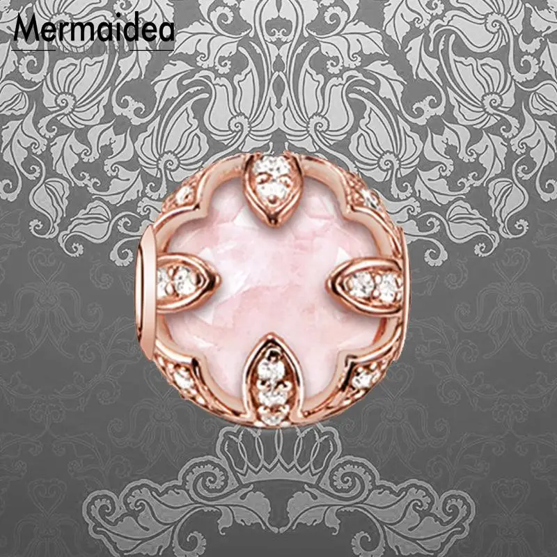 

DIY Beads Pink Lotus Charm Fashion Silver Jewelry Trendy Crystal Gift For Women Girl Fir Bracelets Necklace Choker 2019 New