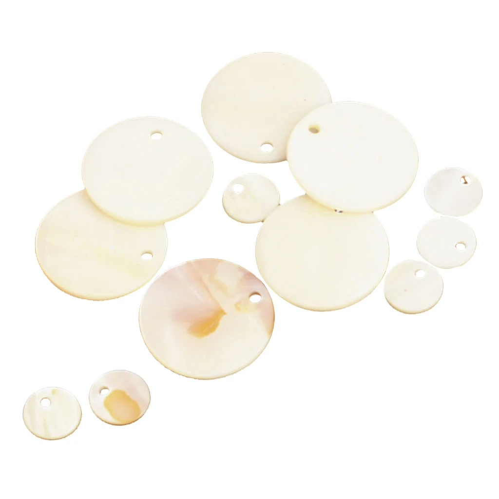 Pack of 12 10mm and 23mm Round Natural Flat Shell Charm Beads Pearl fit Gem stone Glass Crystal