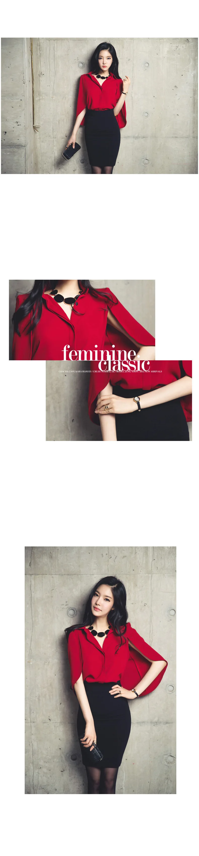 Корейский стиль Для женщин летняя рубашка Топы корректирующие Мода Красный шифон накидка половина рукав "летучая мышь" дамы воротник с лацканами блузка