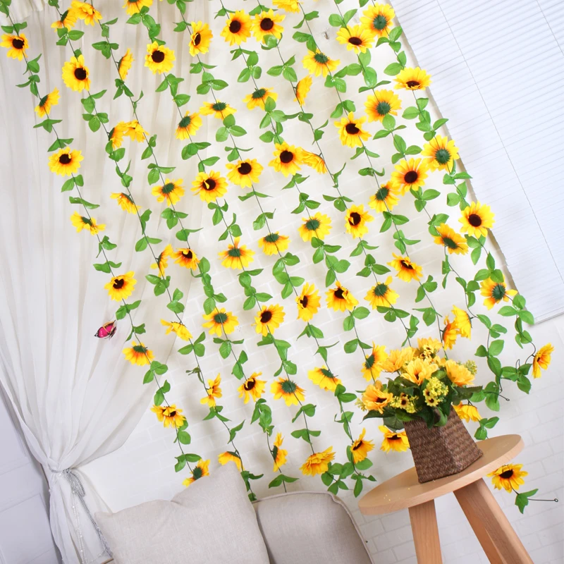 Guirlande de tournesol artificielle fleur de soie vigne clôture décoration Guirlande de tournesol artificielle fleur de soie vigne clôture décoration