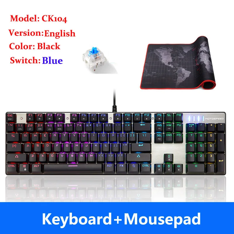 MOTOSPEED CK104 CK61 русская английская механическая клавиатура RGB подсветка анти-ореолы игровая клавиатура для Teclado игровой компьютер - Цвет: English Blue Mousepa