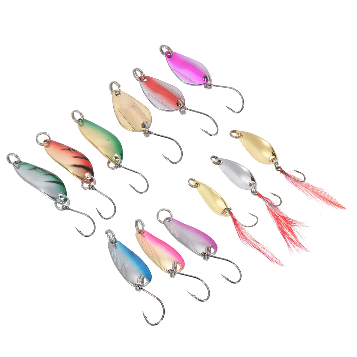 New 12Pcs Colorful Metal Spoon Lure Spinner Bait Hard Sequins Fishing Tackle Box For Trout Artificial Trout Lure Tackle Set