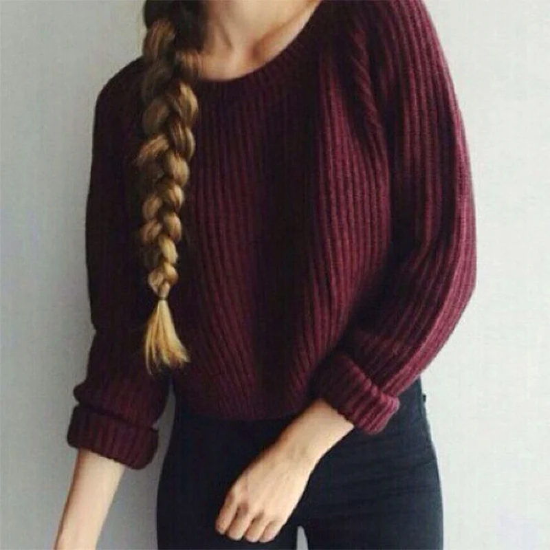 

Women Knitted Sweater Crop Tops Pullover Long Sleeve O-neck Slim Sweaters Female 2019 Autumn Winter Korean Casual Jumper clothes