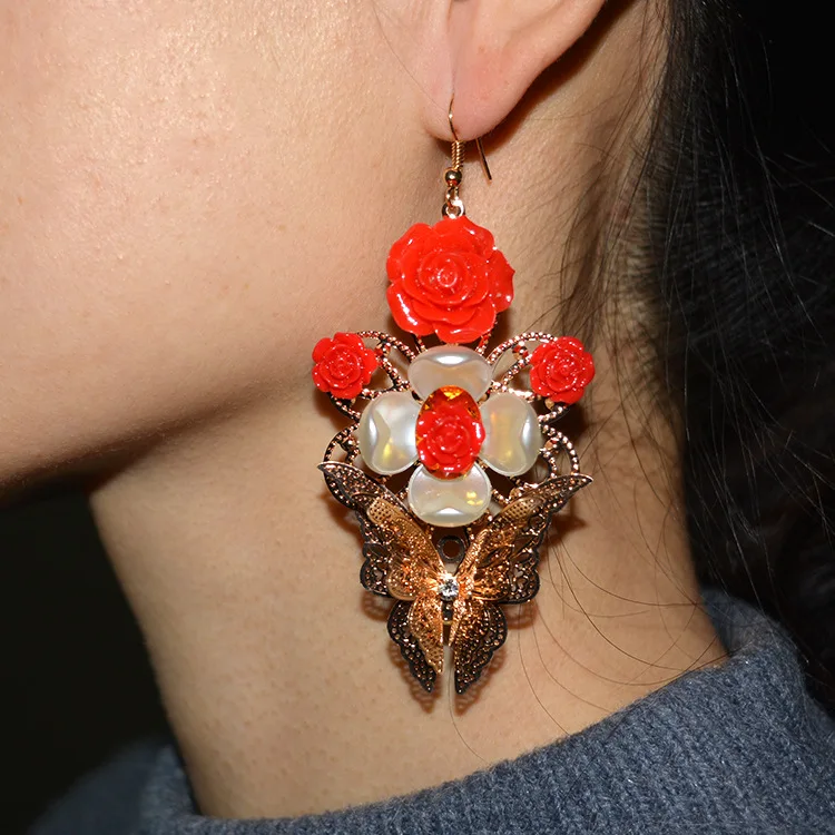 Classic Flower Butterfly Long Earrings for women