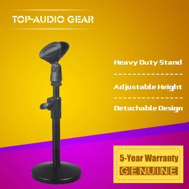 Free Shipping Quality Metal Round Base Heavy Duty Mic Stand Clip Holder Clamp Table Desktop