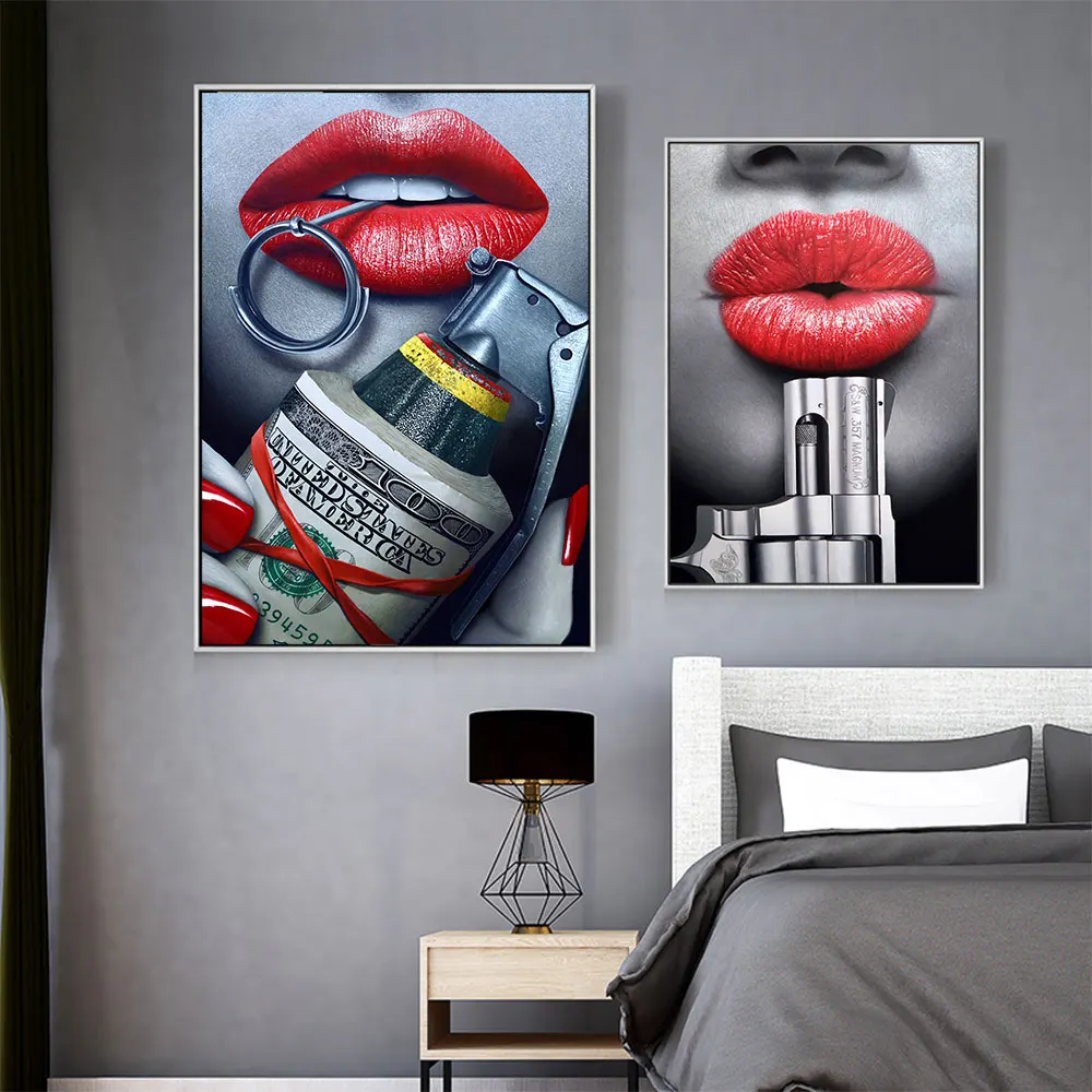 CHENFART холст художественный плакат Принт губы с пистолетом картина маслом для гостиной паб Картина Настенная Искусство большие современные картины Домашний декор
