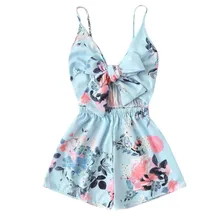 CHAMSGEND женский комбинезон на бретельках с принтом и галстуком-бабочкой, Женский Летний комбинезон с треугольным вырезом без рукавов, Модный повседневный богемный комбинезон на бретельках De28