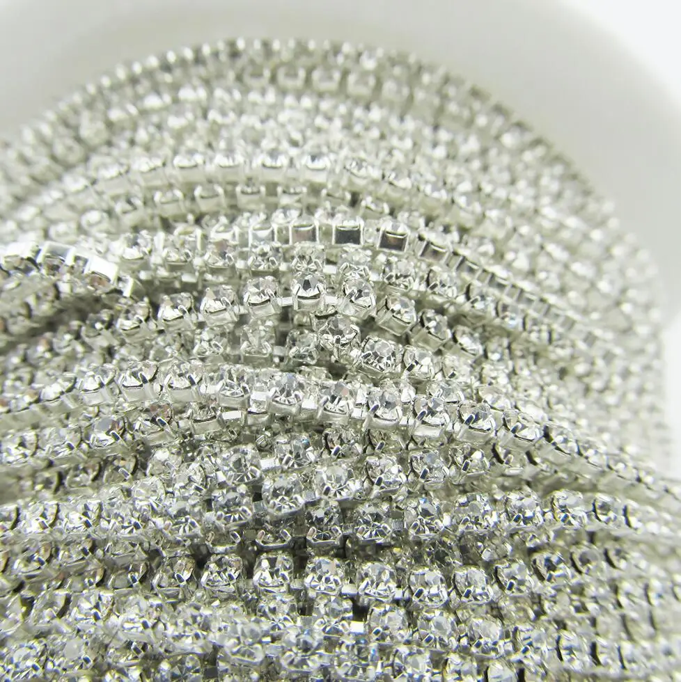 

ss6 rhinestones cup chain,5yards/lot,high quality AAAA glass gemstone trim,garment accessories wholesale 2mm dense closed chain