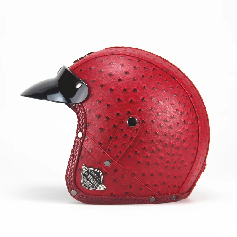 Шлемы из искусственной кожи 3/4 мотоциклетный шлем Чоппер велосипедный шлем с открытым лицом винтажный мотоциклетный шлем с маской - Цвет: VS Red